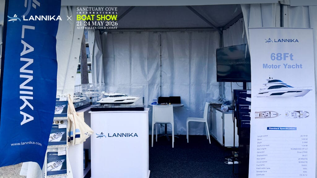 Overall view of Lannika booth at Sanctuary Cove International Boat Show